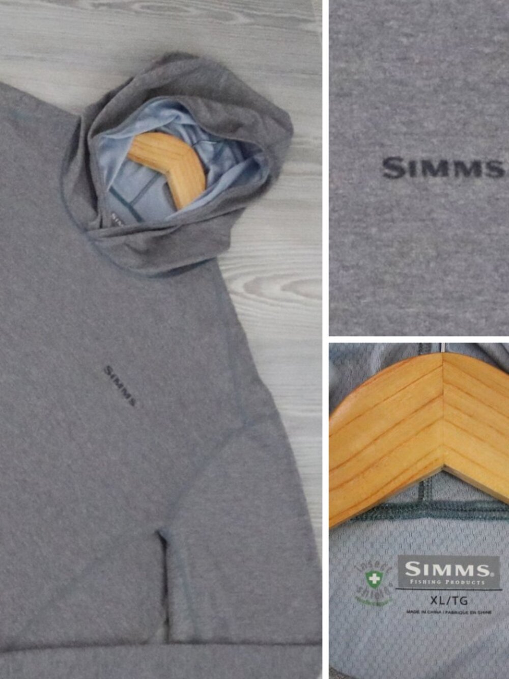 Simms Men's BugStopper Insect Shield Fishing Hoodie Gray Performance Pullover XL